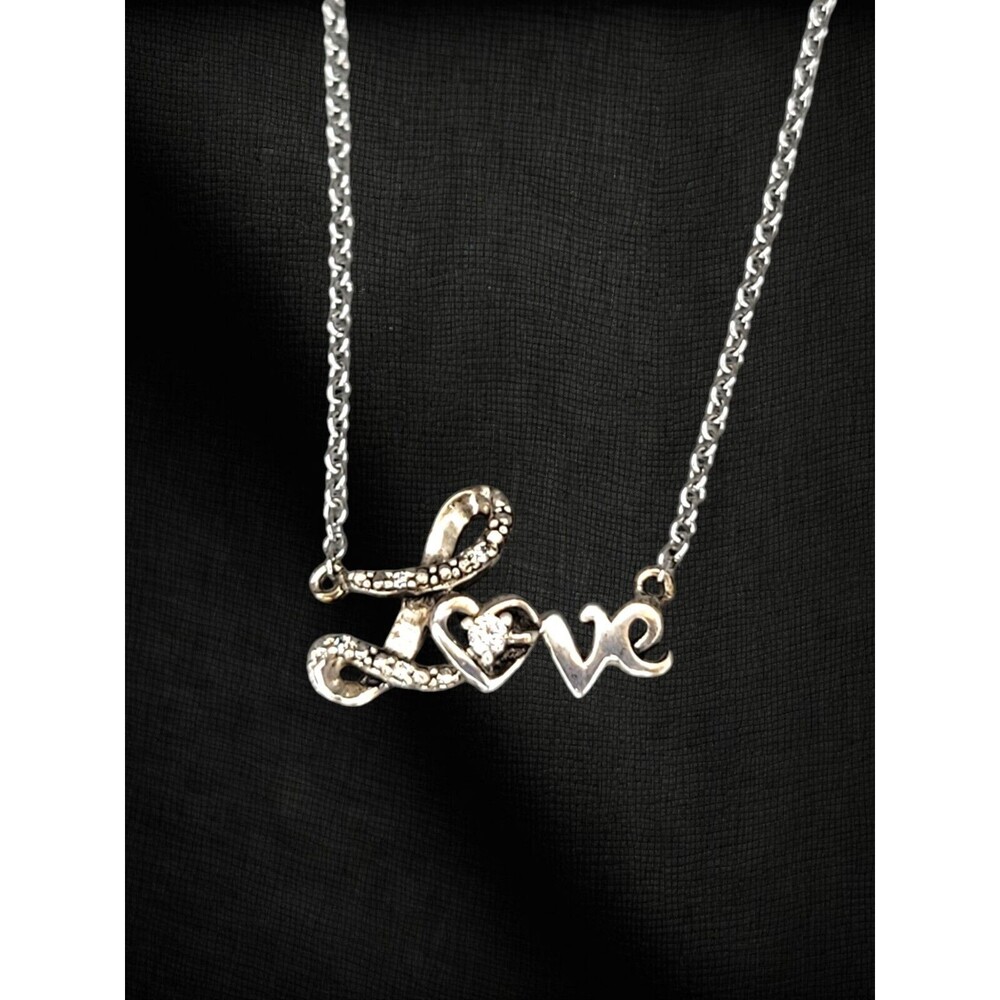 Vtg J Francis LOVE Pendant Necklace Sterling Silver 925 Swarovski Zirconia Gift